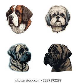 Dog Stickers Flat Icon Set Isolated On White Background