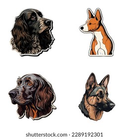 Dog Stickers Flat Icon Set Isolated On White Background
