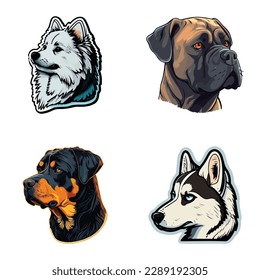 Dog Stickers Flat Icon Set Isolated On White Background