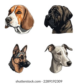 Dog Stickers Flat Icon Set Isolated On White Background