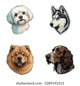 Dog Stickers Flat Icon Set Isolated On White Background