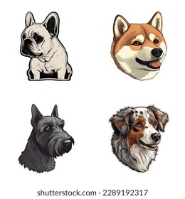 Dog Stickers Flat Icon Set Isolated On White Background