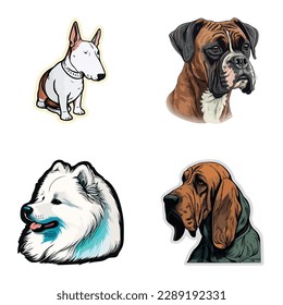 Dog Stickers Flat Icon Set Isolated On White Background