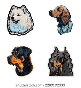 Dog Stickers Flat Icon Set Isolated On White Background