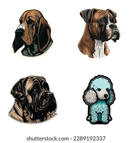 Dog Stickers Flat Icon Set Isolated On White Background