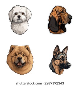 Dog Stickers Flat Icon Set Isolated On White Background
