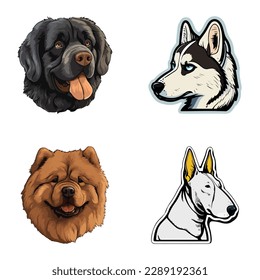 Dog Stickers Flat Icon Set Isolated On White Background