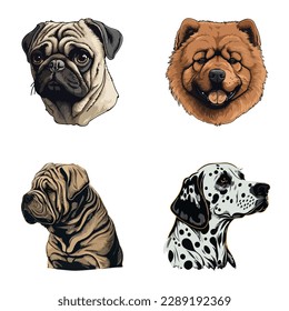 Dog Stickers Flat Icon Set Isolated On White Background