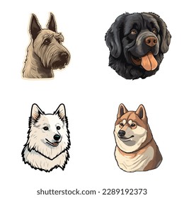 Dog Stickers Flat Icon Set Isolated On White Background