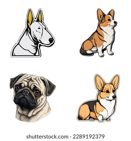 Dog Stickers Flat Icon Set Isolated On White Background