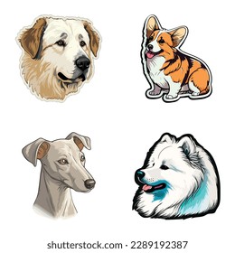 Dog Stickers Flat Icon Set Isolated On White Background