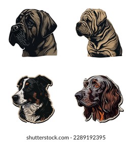 Dog Stickers Flat Icon Set Isolated On White Background