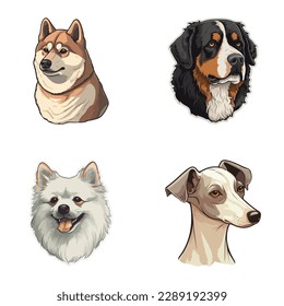 Dog Stickers Flat Icon Set Isolated On White Background