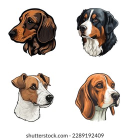 Dog Stickers Flat Icon Set Isolated On White Background