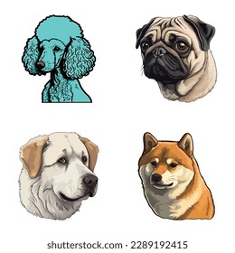 Dog Stickers Flat Icon Set Isolated On White Background