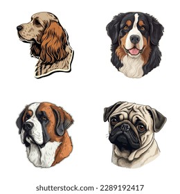 Dog Stickers Flat Icon Set Isolated On White Background