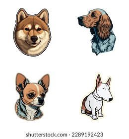 Dog Stickers Flat Icon Set Isolated On White Background