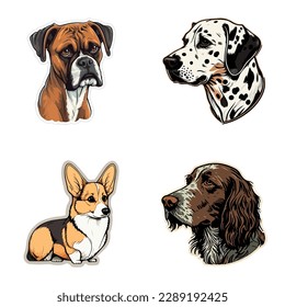 Dog Stickers Flat Icon Set Isolated On White Background
