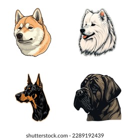 Dog Stickers Flat Icon Set Isolated On White Background