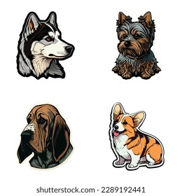 Dog Stickers Flat Icon Set Isolated On White Background