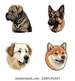 Dog Stickers Flat Icon Set Isolated On White Background