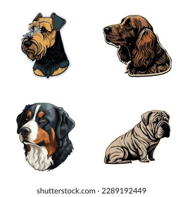 Dog Stickers Flat Icon Set Isolated On White Background