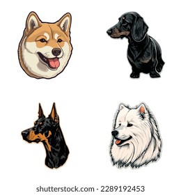 Dog Stickers Flat Icon Set Isolated On White Background