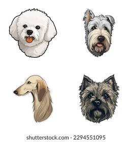 Dog Stickers Flat Icon Set Isolated On White Background