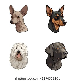 Dog Stickers Flat Icon Set Isolated On White Background