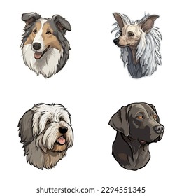 Dog Stickers Flat Icon Set Isolated On White Background
