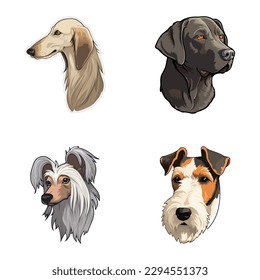 Dog Stickers Flat Icon Set Isolated On White Background