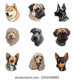 Dog Stickers Flat Icon Set Isolated On White Background