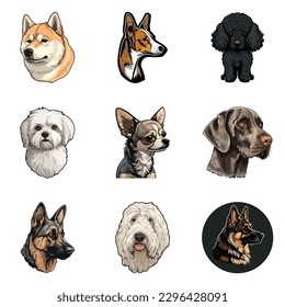 Dog Stickers Flat Icon Set Isolated On White Background