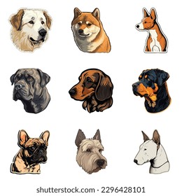 Dog Stickers Flat Icon Set Isolated On White Background