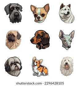 Dog Stickers Flat Icon Set Isolated On White Background