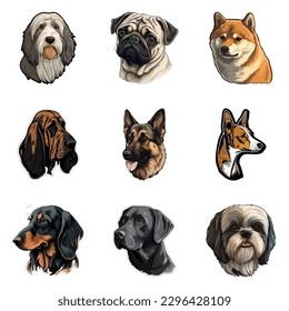 Dog Stickers Flat Icon Set Isolated On White Background