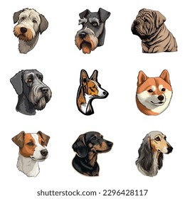 Dog Stickers Flat Icon Set Isolated On White Background