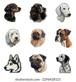 Dog Stickers Flat Icon Set Isolated On White Background