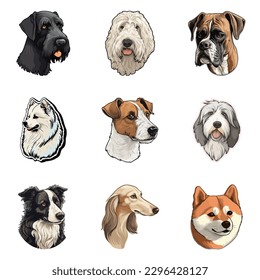 Dog Stickers Flat Icon Set Isolated On White Background