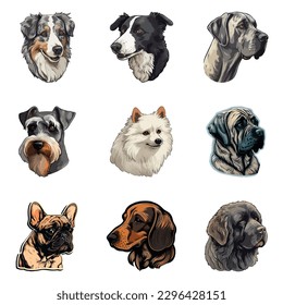 Dog Stickers Flat Icon Set Isolated On White Background