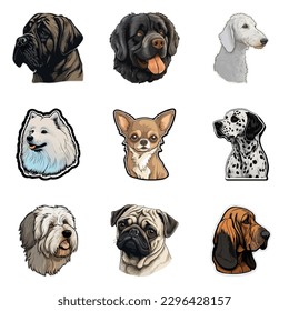 Dog Stickers Flat Icon Set Isolated On White Background