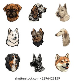 Dog Stickers Flat Icon Set Isolated On White Background