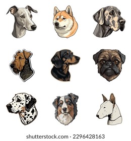 Dog Stickers Flat Icon Set Isolated On White Background
