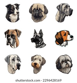 Dog Stickers Flat Icon Set Isolated On White Background