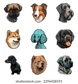 Dog Stickers Flat Icon Set Isolated On White Background