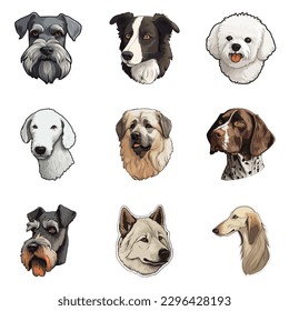 Dog Stickers Flat Icon Set Isolated On White Background