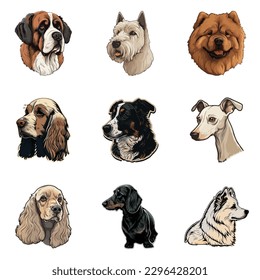 Dog Stickers Flat Icon Set Isolated On White Background