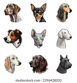Dog Stickers Flat Icon Set Isolated On White Background