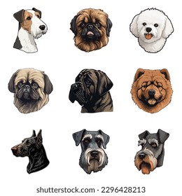 Dog Stickers Flat Icon Set Isolated On White Background