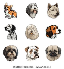 Dog Stickers Flat Icon Set Isolated On White Background
